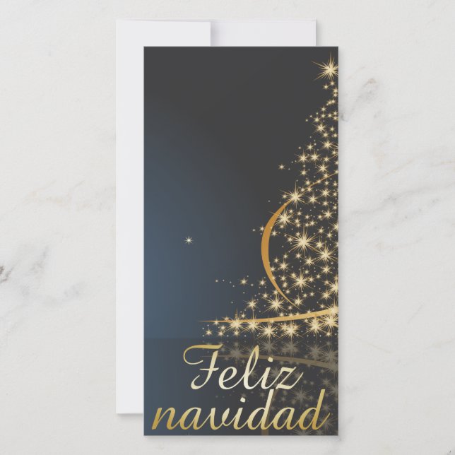 Motivo navideño azul con dorado árbol de navidad. holiday card (Front)