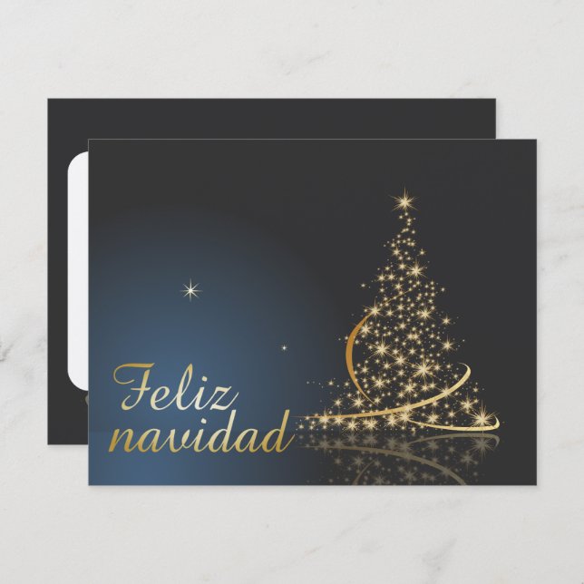 Motivo navideño azul con dorado árbol de navidad. invitation (Front/Back)
