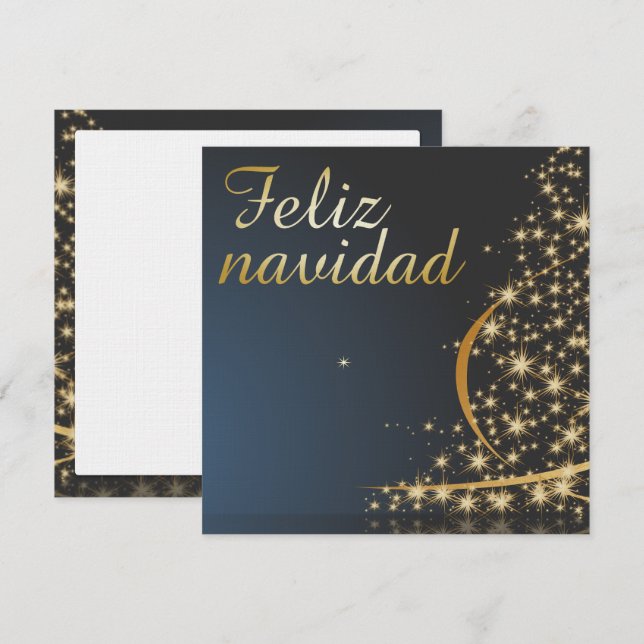 Motivo navideño azul con dorado árbol de navidad. invitation (Front/Back)