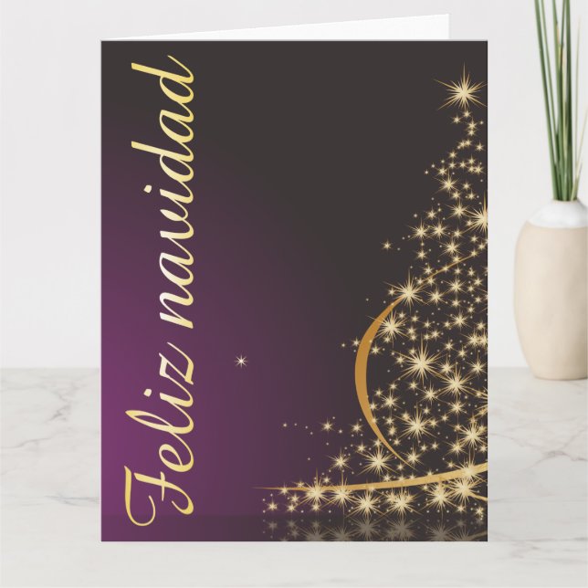 Motivo navideño morado con dorado árbol de navidad card (Front)