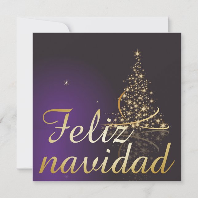 Motivo navideño morado oscuro con dorado árbol de invitation (Front)