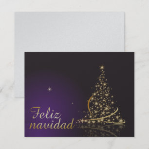 Motivo navideño morado oscuro con dorado árbol de invitation