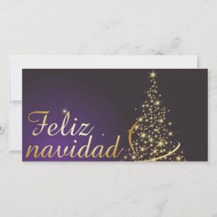 Motivo navideño morado oscuro con dorado árbol de thank you card