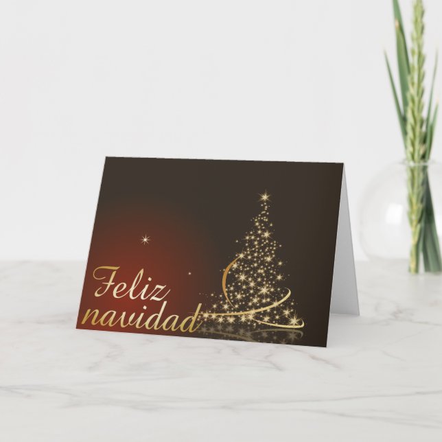 Motivo navideño rojo con dorado árbol de navidad. card (Front)