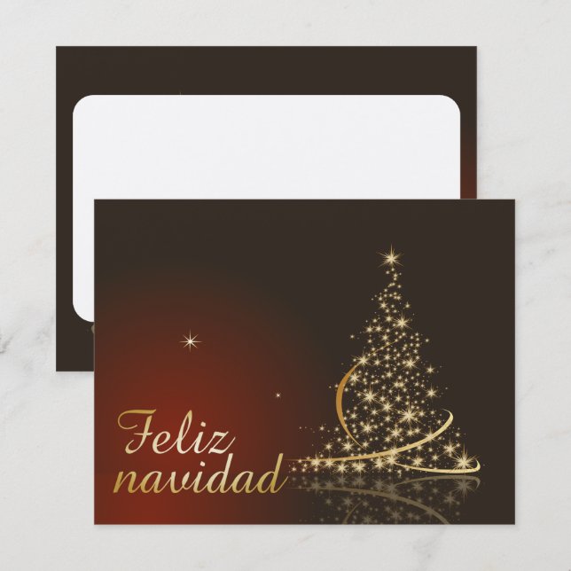 Motivo navideño rojo con dorado árbol de navidad. invitation (Front/Back)