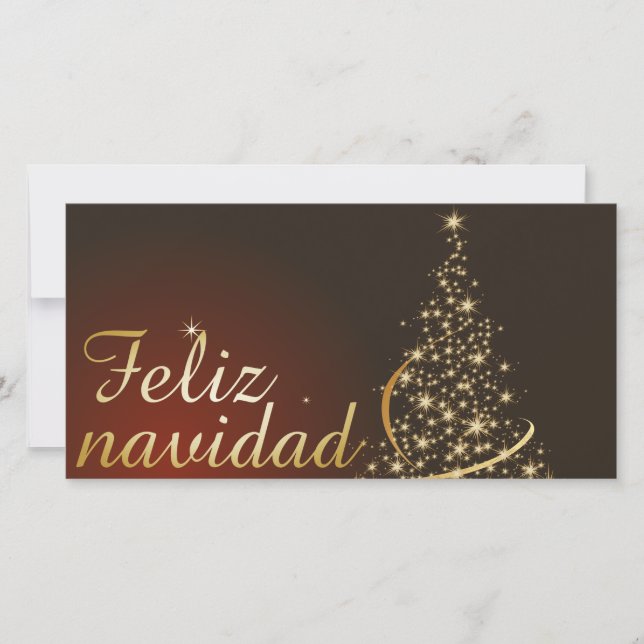 Motivo navideño rojo con dorado árbol de navidad. thank you card (Front)