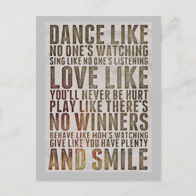 MOTIVTIONAL DANCE LIKE NO ONES WATCHING POSTCARDS (Front)