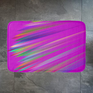 Motley abstract stripes on fuchsia color bath mat