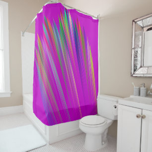 Motley abstract stripes on fuchsia color shower curtain