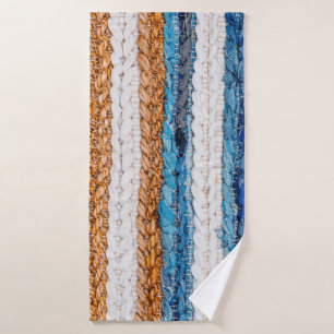 Motley Patchwork rug from denim jeans fabric, top Bath Towel