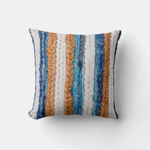 Motley Patchwork rug from denim jeans fabric, top Cushion