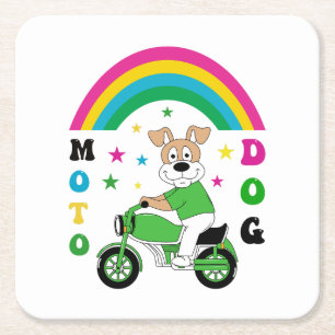 Moto Dog Square Paper Coaster