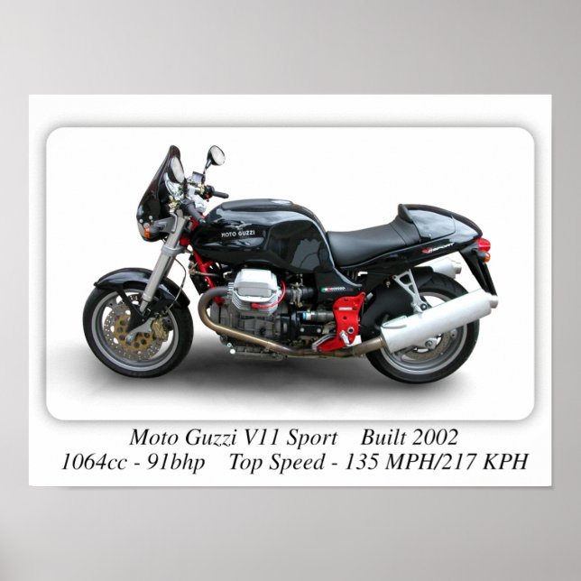 Moto Guzzi V11 Sport Motorcycle - A3 Size Print  (Front)