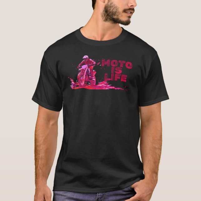 Moto Is Life Motorcycle Rider T-Shirt (Neon) (Front)