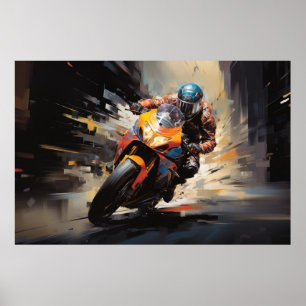 Moto Race Action Sport Painting Abstract Art Decor