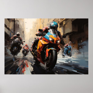 Moto Race Action Sport Painting Abstract Art Decor