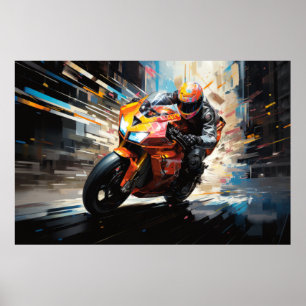 Moto Race Action Sport Painting Abstract Art Decor
