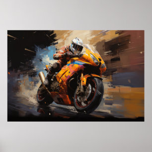Moto Race Action Sport Painting Abstract Art Decor