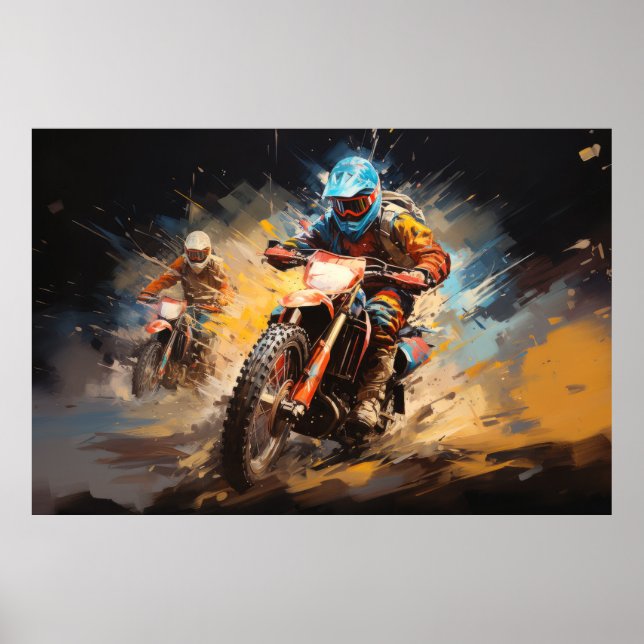 Motocross Action Sport Painting Abstract Art Decor (Front)