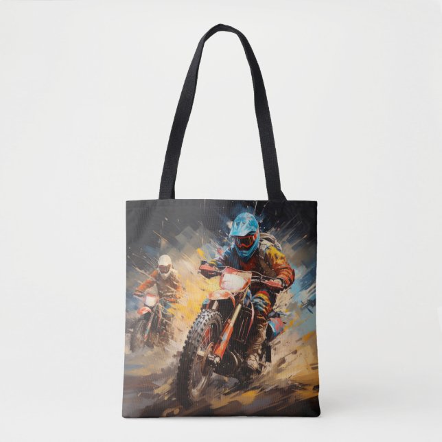 Motocross Action Sport Painting Abstract Art Decor Tote Bag (Front)
