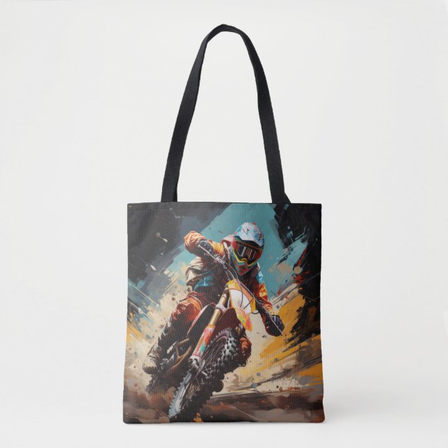 Motocross Action Sport Painting Abstract Art Decor Tote Bag (Front)