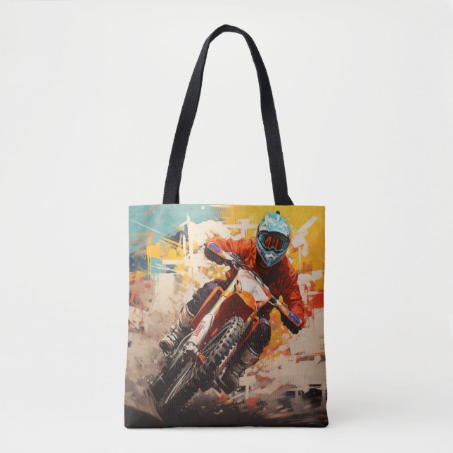 Motocross Action Sport Painting Abstract Art Decor Tote Bag (Front)