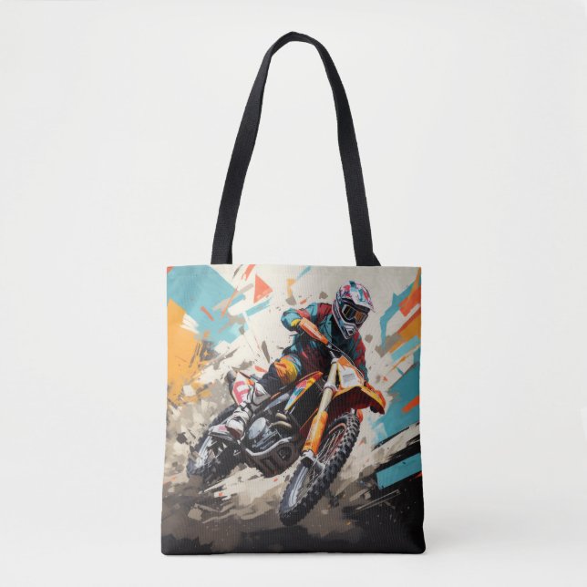Motocross Action Sport Painting Abstract Art Decor Tote Bag (Front)