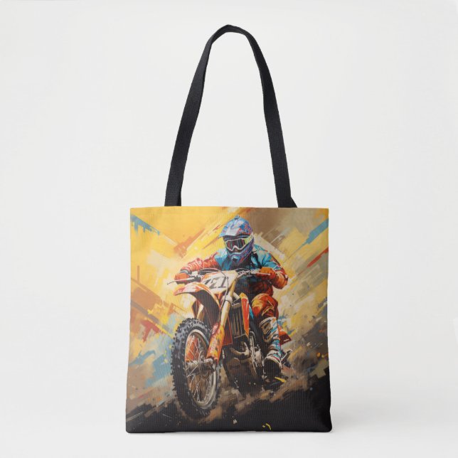 Motocross Action Sport Painting Abstract Art Decor Tote Bag (Front)