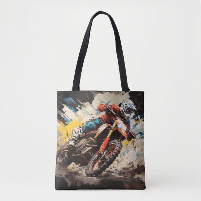 Motocross Action Sport Painting Abstract Art Decor Tote Bag (Front)