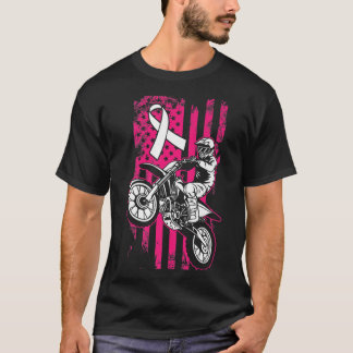 Motocross American Flag Breast Cancer Awareness Pi T-Shirt