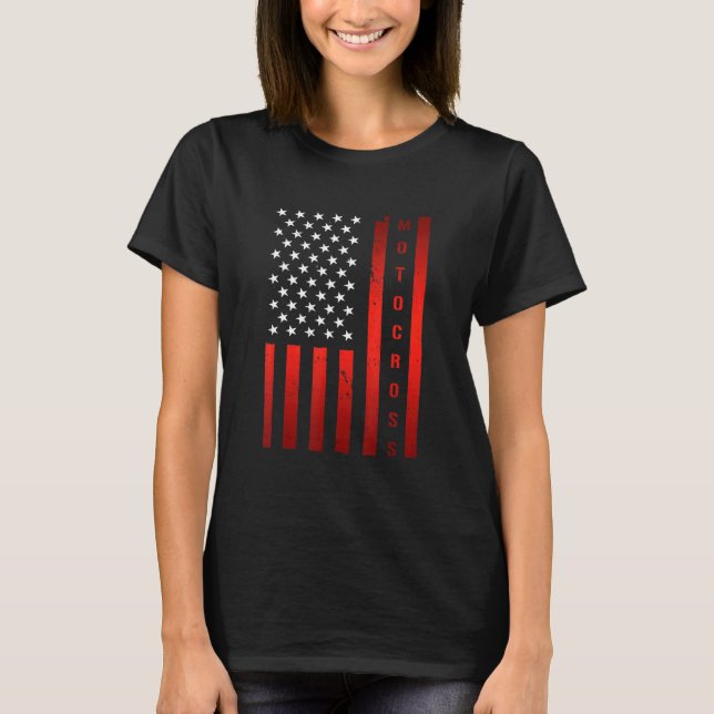 Motocross American Flag Dirt Track Racing T-Shirt (Front)