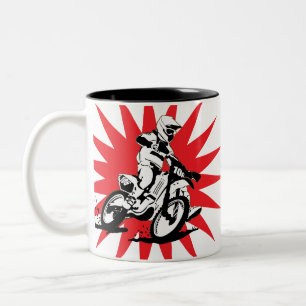Motocross Bike on Red Star Background Two-Tone Coffee Mug
