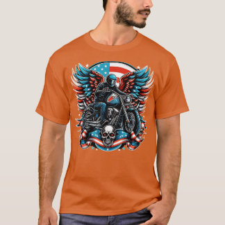 Motocross Biker Dirt Bike American Flag 4th of Jul T-Shirt