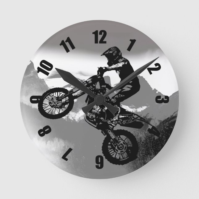 Motocross Biker - Rocky Mountains   Round Clock (Front)