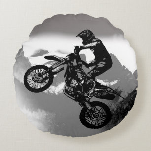 Motocross Biker - Rocky Mountains   Round Cushion