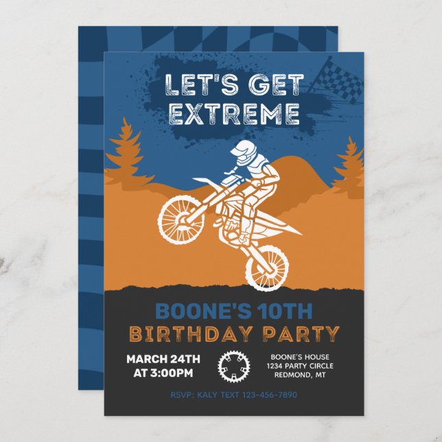 Motocross Birthday Invitation | Dirt Bike Invite (Front/Back)