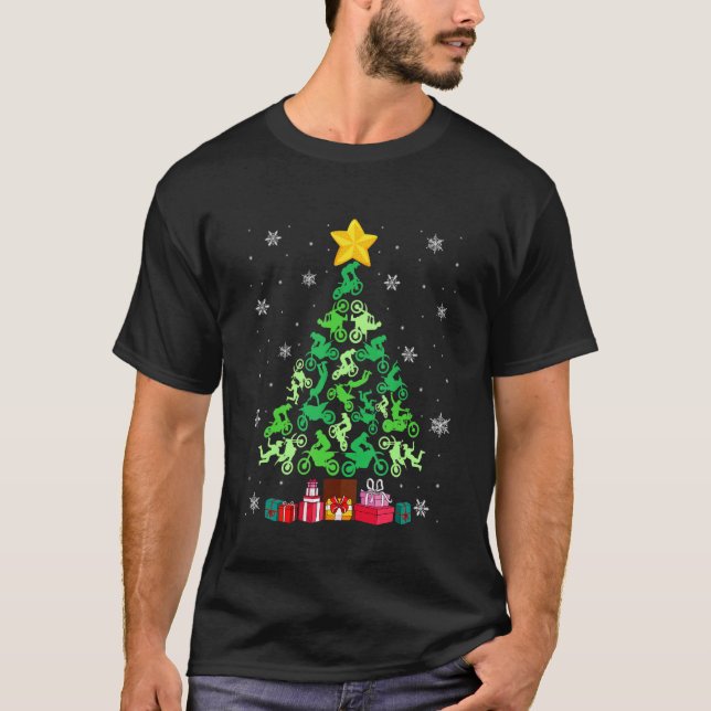 Motocross Christmas Tree Funny Sports Lover Xmas P T-Shirt (Front)