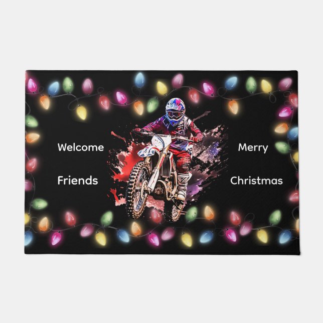 Motocross Christmas Welcome Friends Doormat (Front)
