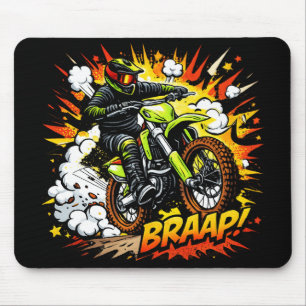 Motocross Comic Burst Dirt Bike Rider Mouse Mat