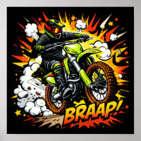 Motocross Comic Burst Dirt Bike Rider
