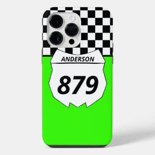 Motocross Custom Dirt Bike Number Plate on Green iPhone 14 Pro Max Case