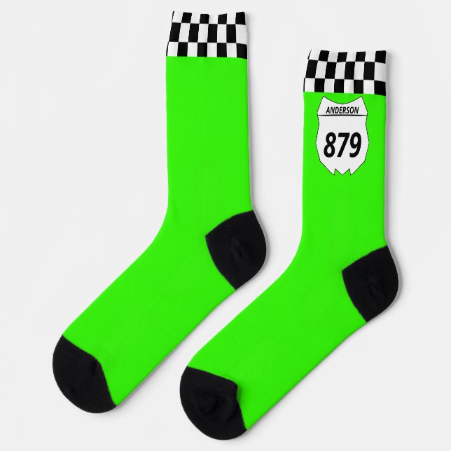 Motocross Custom Dirt Bike Number Plate on Green Socks (Left)