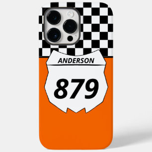 Motocross Custom Dirt Bike Number Plate on Orange Case-Mate iPhone 14 Pro Max Case