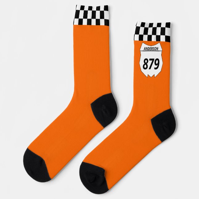 Motocross Custom Dirt Bike Number Plate on Orange Socks (Left)