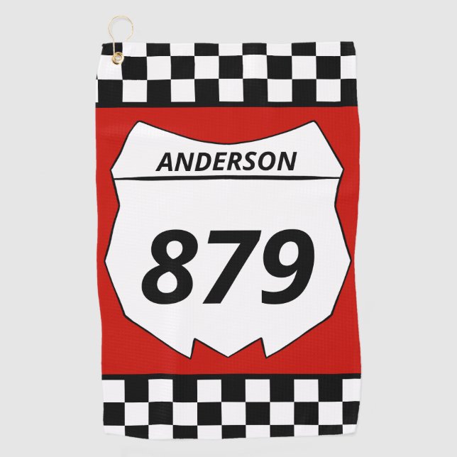 Motocross Custom Dirt Bike Number Plate on Red Golf Towel (Front)