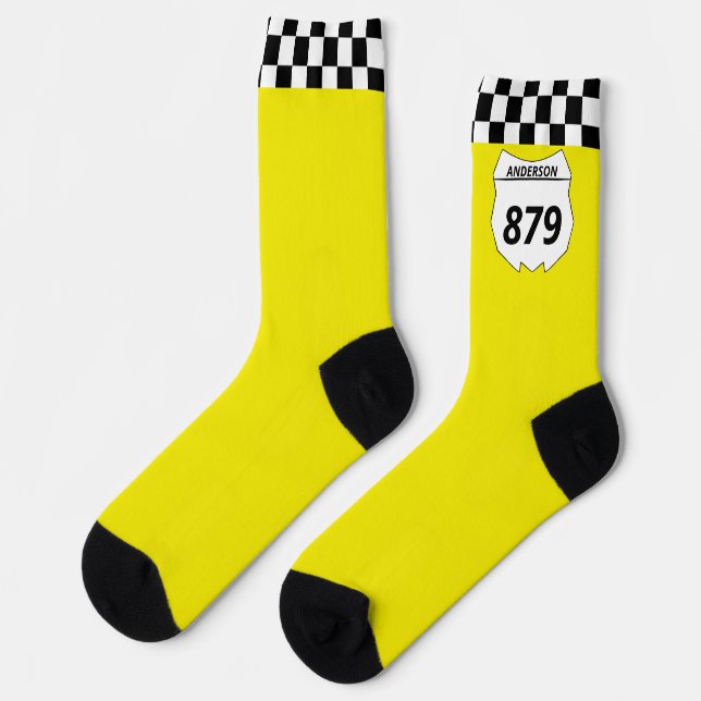Motocross Custom Dirt Bike Number Plate on Yellow Socks (Left)