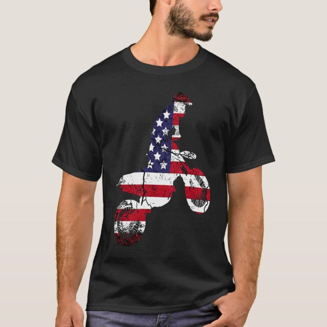 Motocross Dirt Bike American Flag  Brap Dad Father T-Shirt (Front)