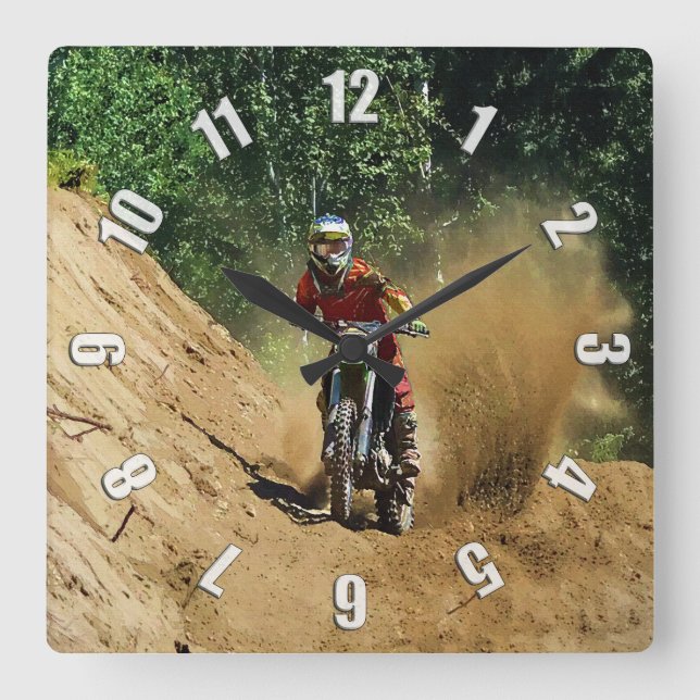 Motocross Dirt-Bike Champion Race Square Wall Clock (Front)