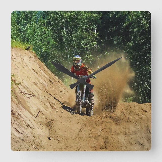 Motocross Dirt-Bike Champion Race Square Wall Clock (Front)