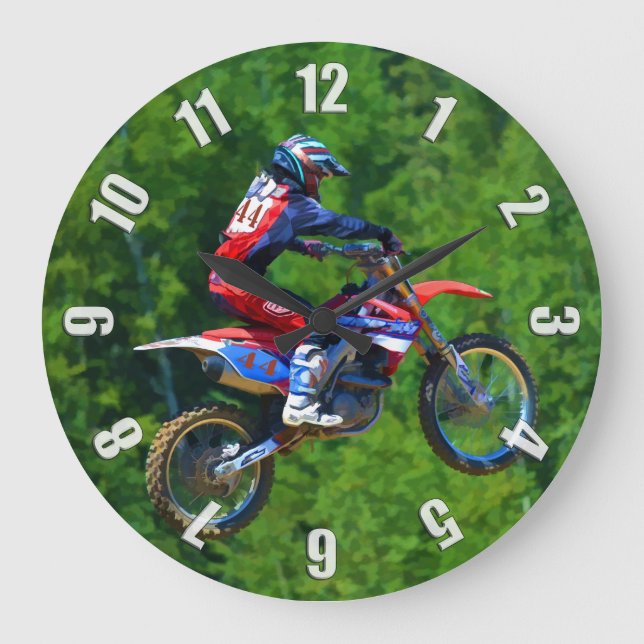 Motocross Dirt-Bike Champion Racer Large Clock (Front)